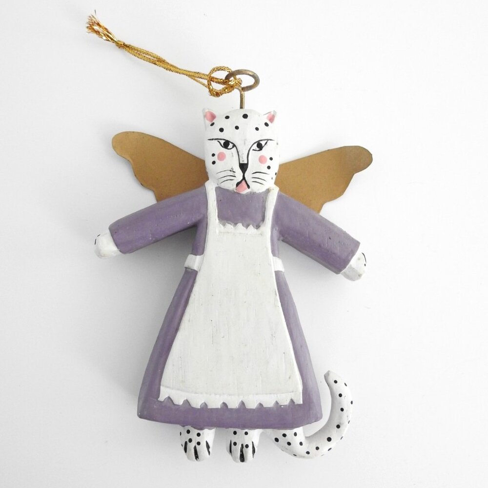1990s  Laurel Burch Wooden Cat Ornament Hand Painted